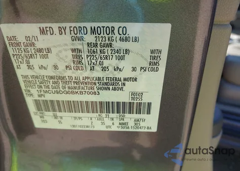 2011 Ford Escape Xlt from USA, damaged, VIN 1FMCU9DG0BKB70083